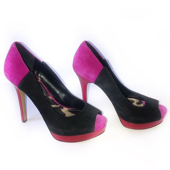 JESSICA SIMPSON SIZE 8 PINK / BLACK PEEP TOE STIL - Picture 3 of 7